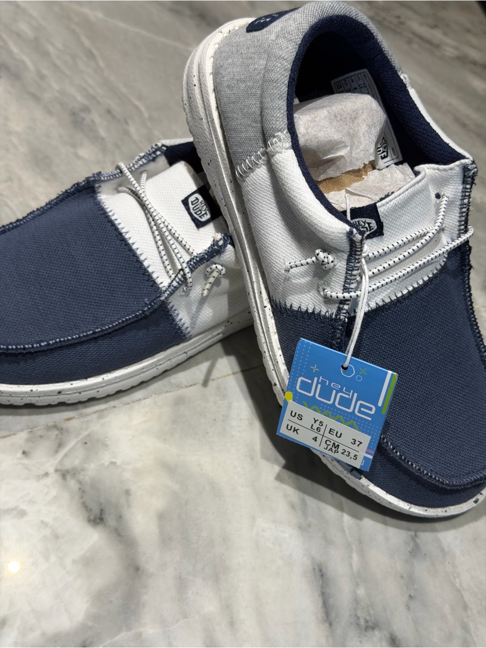 Hey Dude Kids Slip-On Sneakers in Navy and White youth 5 women 6